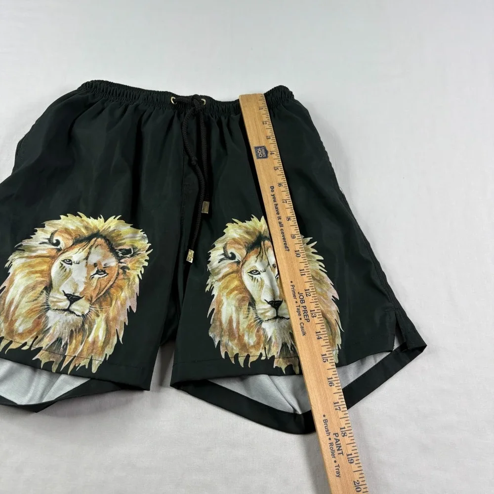Kenny Flowers Swim Trunks Mens Medium Black Lion Print Lined Bathing Suit